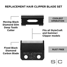 Load image into Gallery viewer, SC StyleCraft Clipper Blade Set Black Diamond Carbon DLC Faper Blade and Slim Deep Tooth Cutting Blade Set
