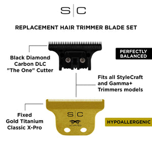 SC Stylecraft Classic Gold Titanium X-Pro Fixed Trimmer Blade with THE ONE Moving Black Diamond DLC Deep Tooth Cutter