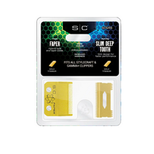 Load image into Gallery viewer, StyleCraft Clipper Blade Set - Gold Fixed Faper Blade with Slim Deep Tooth Cutter
