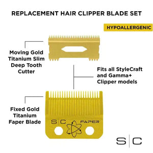 SC StyleCraft Clipper Blade Set - Gold Faper Blade and Gold Slim Deep Blade Set