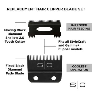 SC StyleCraft Clipper Blade Set Black Diamond Carbon DLC Fade Blade and Shallow Tooth Cutting Blade Set